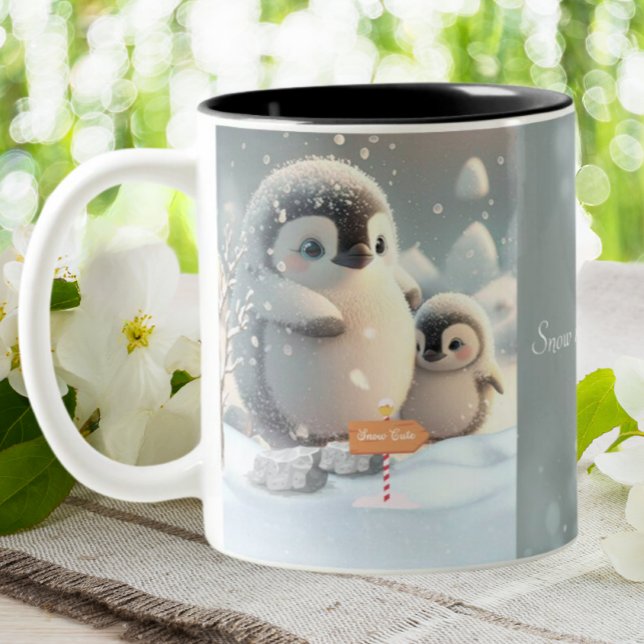 Tasse 2 Couleurs Cute Mom & Baby Penguin Neige personnalisée (Créateur téléchargé)