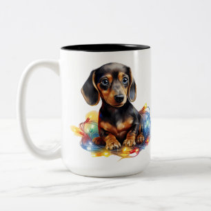 TASSE 2 COULEURS CUTE NOËL VACANCES DACHSHUND PUPPY CHIEN