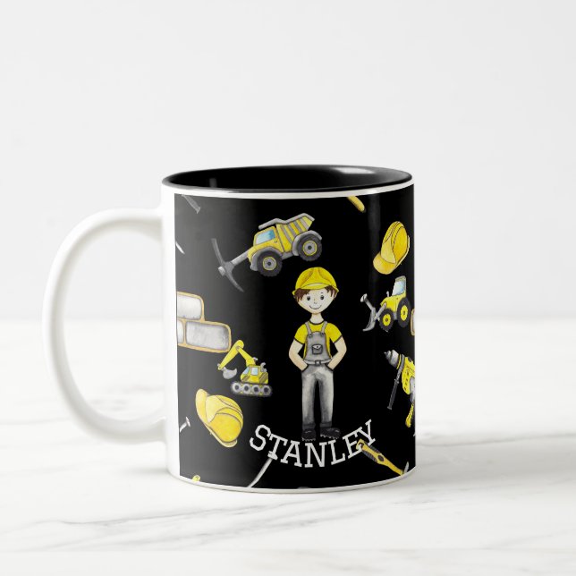 Tasse 2 Couleurs Cute Noir Jaune Construction Camion Motif (Gauche)