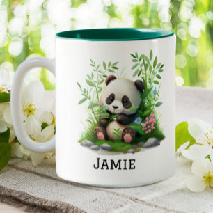 Tasse 2 Couleurs Cute Panda Bambou floral personnalisé