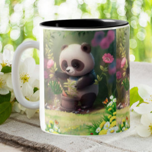 Tasse 2 Couleurs Cute Panda jardinage Fleurs Papillons Art