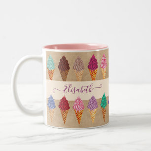 Tasse 2 Couleurs Cute Pastel Aquarelle Crème de glace Funky Nom per