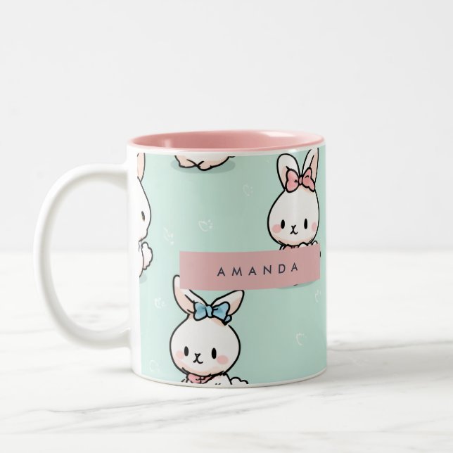Tasse 2 Couleurs Cute Pastel Bunny Motif personnalisé (Gauche)