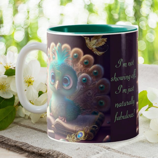 Tasse 2 Couleurs Cute Peacock Funny Naturellement Fabuleux Devis Pe (Créateur téléchargé)