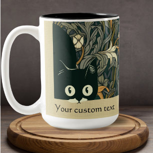 Tasse 2 Couleurs Cute Peeking Chat Art Nouveau Floral Nom Turquoise