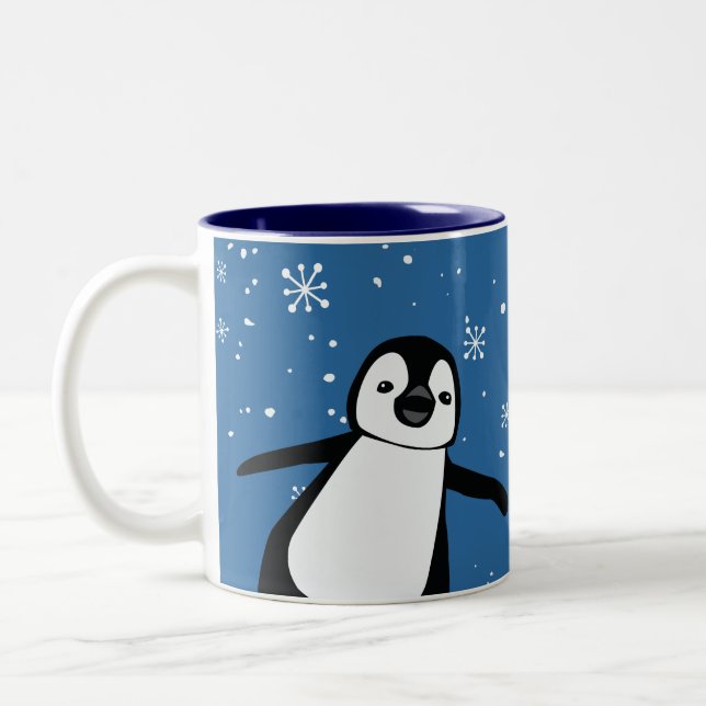 Tasse 2 Couleurs Cute Peeking Pingouin Hiver bleu Personnalisé (Gauche)