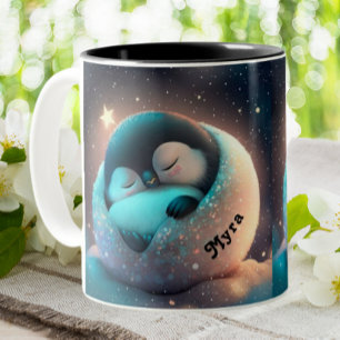 Tasse 2 Couleurs Cute Penguin couchage Étoiles Lune Personnalisé