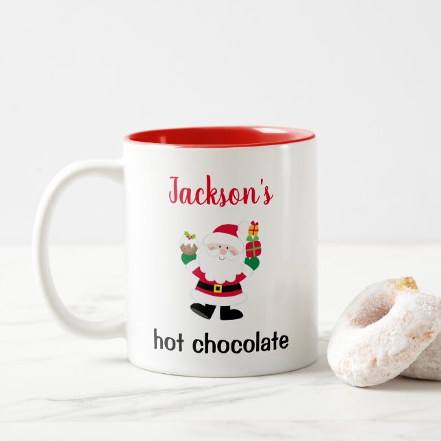 Tasse 2 Couleurs Cute Père Noël Personnalisé Enfants Noël Chaud cac (Avec donut)