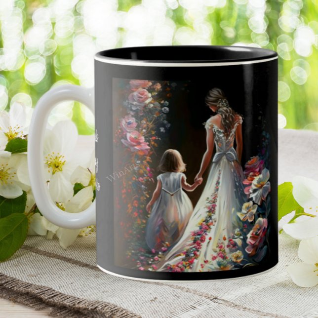 Tasse 2 Couleurs Cute Personnalisée Fleur Mères Fête Maman Fille (Créateur téléchargé)