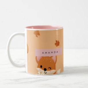 Tasse 2 Couleurs Cute personnalisée Renard d'automne avec Motif de 