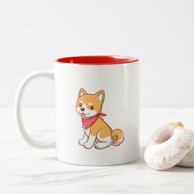 Tasse 2 Couleurs Cute Puppy Dog Shiba Inu (Avec donut)