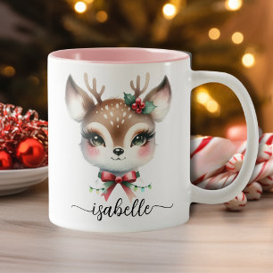 Tasse 2 Couleurs Cute renne de Noël personnalisé