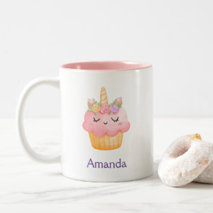 Tasse 2 Couleurs Cute rose Cupcake Unicorn avec Rose
