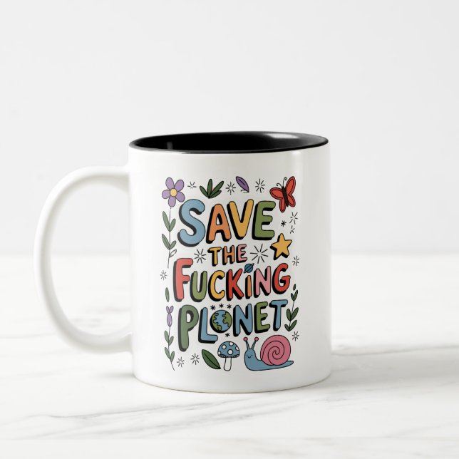 Tasse 2 Couleurs Cute Save Planet De l'environnement Ecowarrier (Gauche)