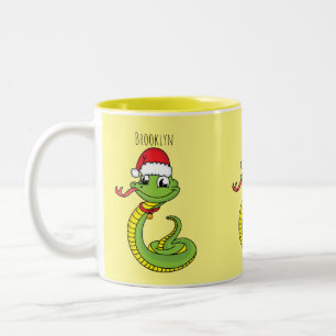 Tasse 2 Couleurs Cute serpent vert avec chapeau santa dessin animé