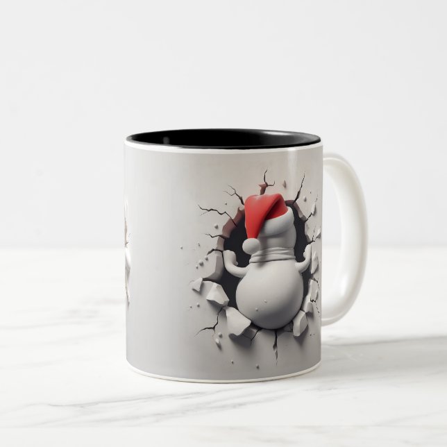 Tasse 2 Couleurs Cute Snowman 3D vue arrière et avant (Devant droit)
