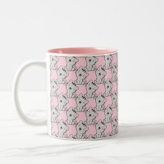 Tasse 2 Couleurs Cute Tabby Cat Motif de caricature rose pâle (Gauche)