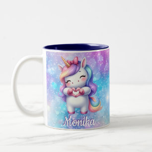 Tasse 2 Couleurs Cute Unicorn Parties scintillant I Love You Nom Pe