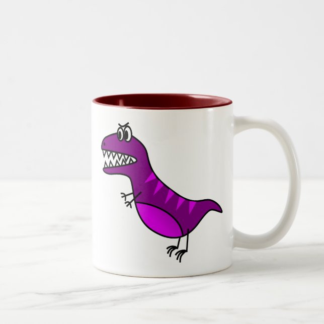 Tasse 2 Couleurs Cute violet drôle dessin animé en colère dinosaure (Droit)