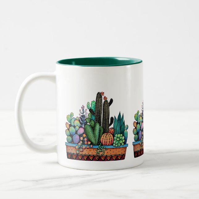 Tasse 2 Couleurs Cute Watercolor Cactus Garden (Gauche)