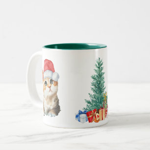 Tasse 2 Couleurs Cute Watercolor chaton chaton Père Noël fête de No
