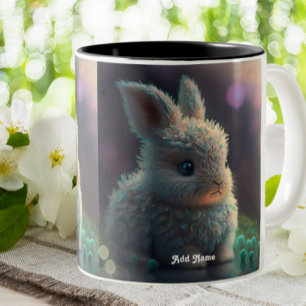 Tasse 2 Couleurs Cute Whimsical Lapin Lapin Woodland Personnalisé