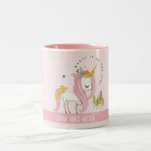 Tasse 2 Couleurs Cute Whimsical Magique Unicorn Rose Princess Enfan