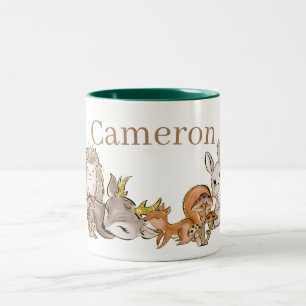 Tasse 2 Couleurs Cute Woodland Bébé Animaux Nom Personnalisé