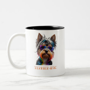 Tasse 2 Couleurs Cute Yorkshire Terrier portant des lunettes de sol
