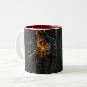 Tasse 2 Couleurs cyberpunk, cyborg, samouraï, néon, synthwave, guer