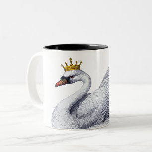 Tasse 2 Couleurs Cygne blanc avec la couronne d'or