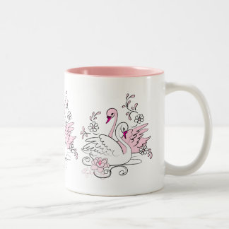 Tasse 2 Couleurs Cygne Rose Avec Cygne Blanc