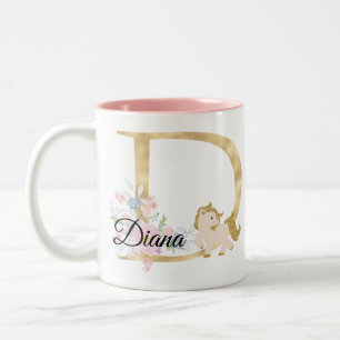Tasse 2 Couleurs D lettre nom personnalisé monogramme avec poney