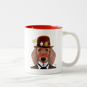 Tasse 2 Couleurs Dachshund avec Casquette Bowler Steampunk
