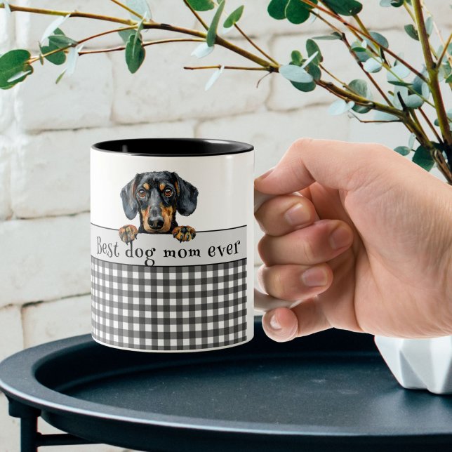 Tasse 2 Couleurs Dachshund Chien Maman Texte personnalisé (Créateur téléchargé)