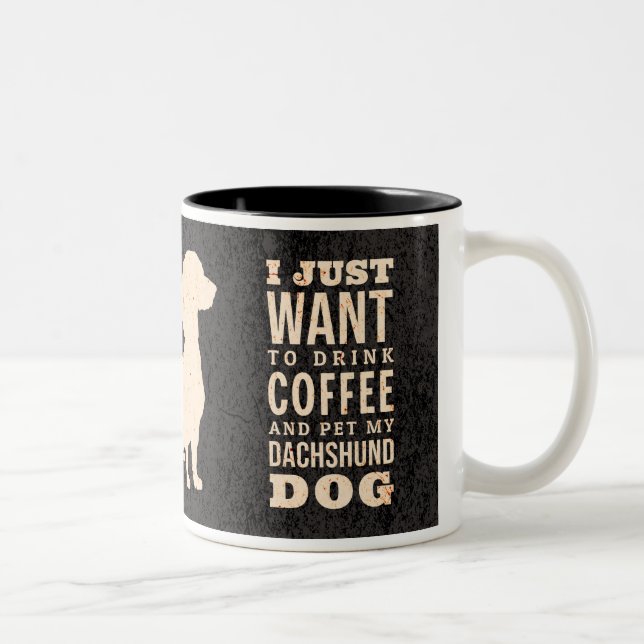 Tasse 2 Couleurs Dachshund Chien Retro Wiener Addict au café (Droit)