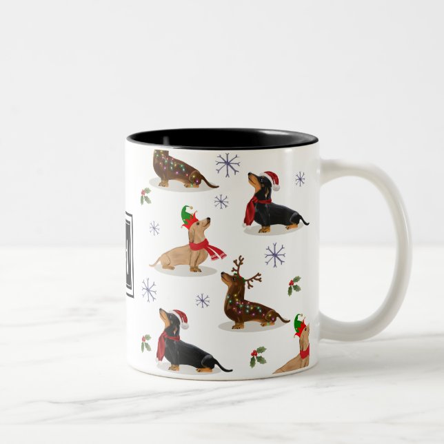 Tasse 2 Couleurs Dachshund Noël Saucisse Chien Monogramme (Droit)