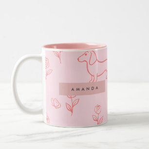 Tasse 2 Couleurs Dachshund rose personnalisé et Fleur
