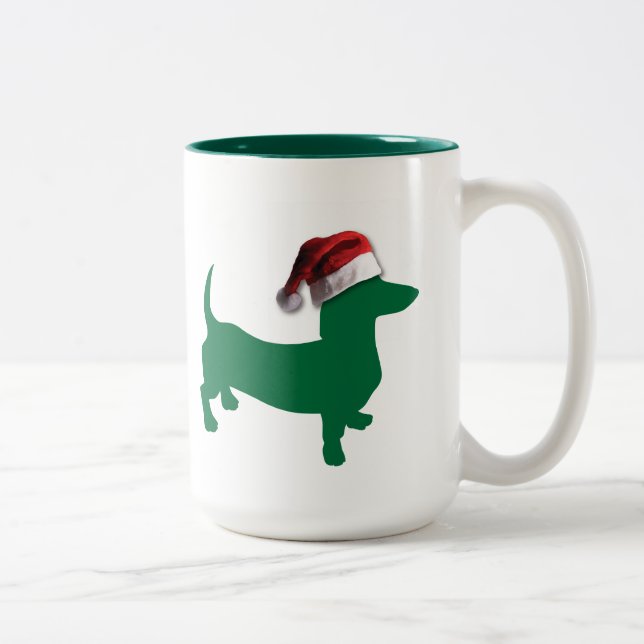Tasse 2 Couleurs Dachshund vert de Noël (Droit)