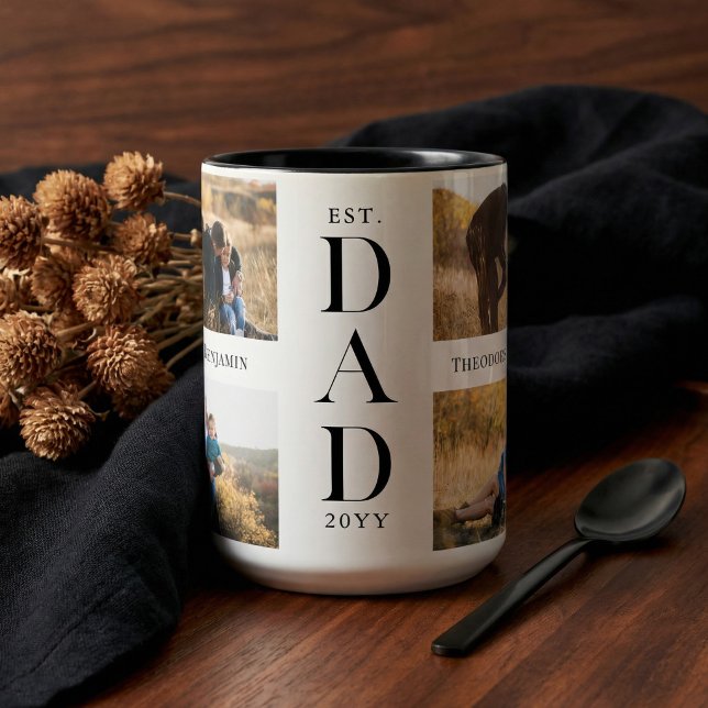 Tasse 2 Couleurs Dad Established Personalized Family Photo Collage (Dad Established Personalized Family Photo Collage Two-Tone Coffee Mug)