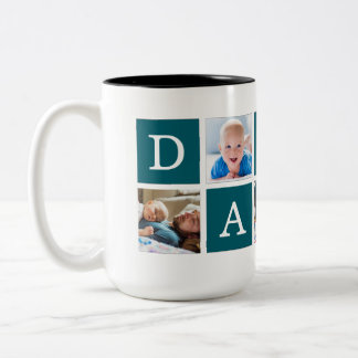 Tasse 2 Couleurs Daddy Minimal Color Block Photo Collage Bleu
