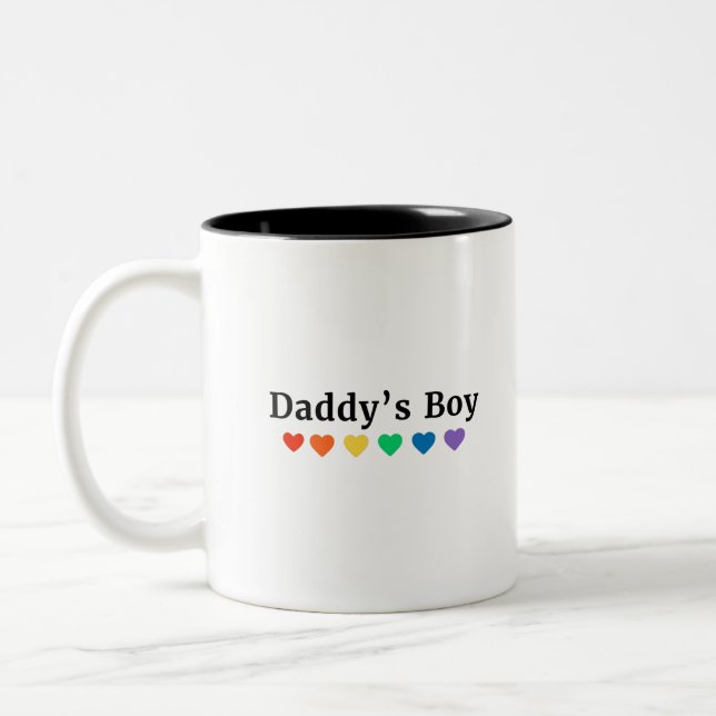 Tasse 2 Couleurs Daddy's Boy, Pride Rainbow Hearts, Funny Cool LGBT (Gauche)