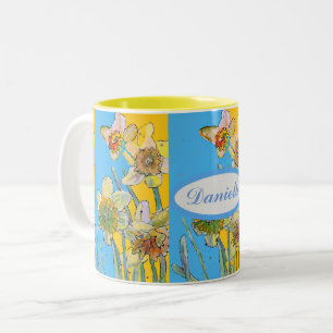 Tasse 2 Couleurs Daffodil Peinture Main Peint Jaune floral Deux-
