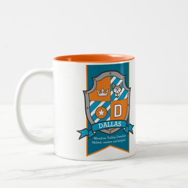 Tasse 2 Couleurs Dallas lettre D crête orange nom signifiant muqueu (Gauche)