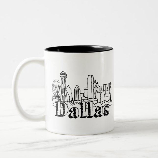 Tasse 2 Couleurs Dallas Skyline Art Design Dallas Skyline Design (Gauche)