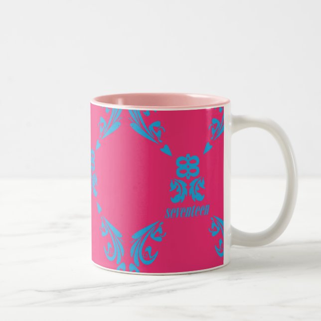 Tasse 2 Couleurs Damassé Aqua-Magenta (Droit)
