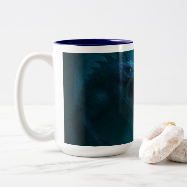 Tasse 2 Couleurs "Dark Aquatic Warrior & Sea Beast Fantasy Art Mug" (Avec donut)
