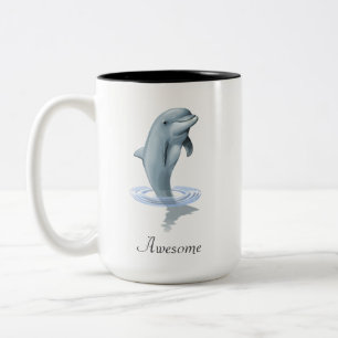 Tasse 2 Couleurs Dauphin Mignon Moderne, Écriture et Monogramme
