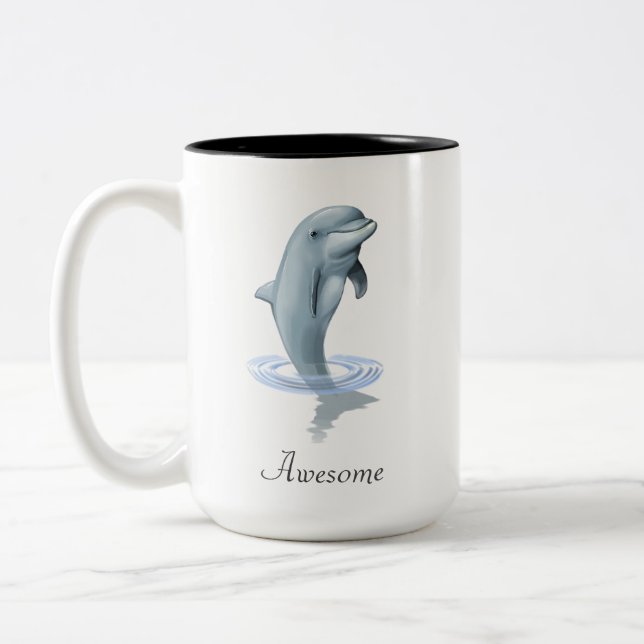 Tasse 2 Couleurs Dauphin Mignon Moderne, Écriture et Monogramme (Gauche)