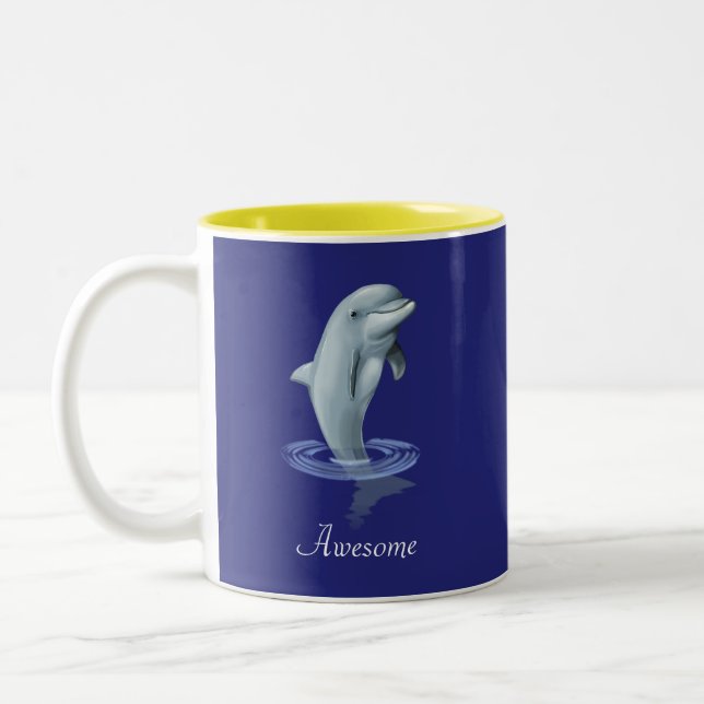 Tasse 2 Couleurs Dauphin Mignon Moderne, Écriture et Monogramme sur (Gauche)